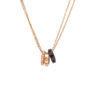 Cartier Love 3 Ring Pendant Necklace 18K Rose Gold and Ceramic with Diamonds